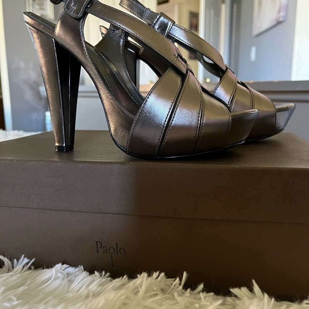 Paolo Silver High Heel Sandals with Platform